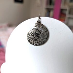 Liz Claiborne nautilus earrings, silver tone metal, hook style